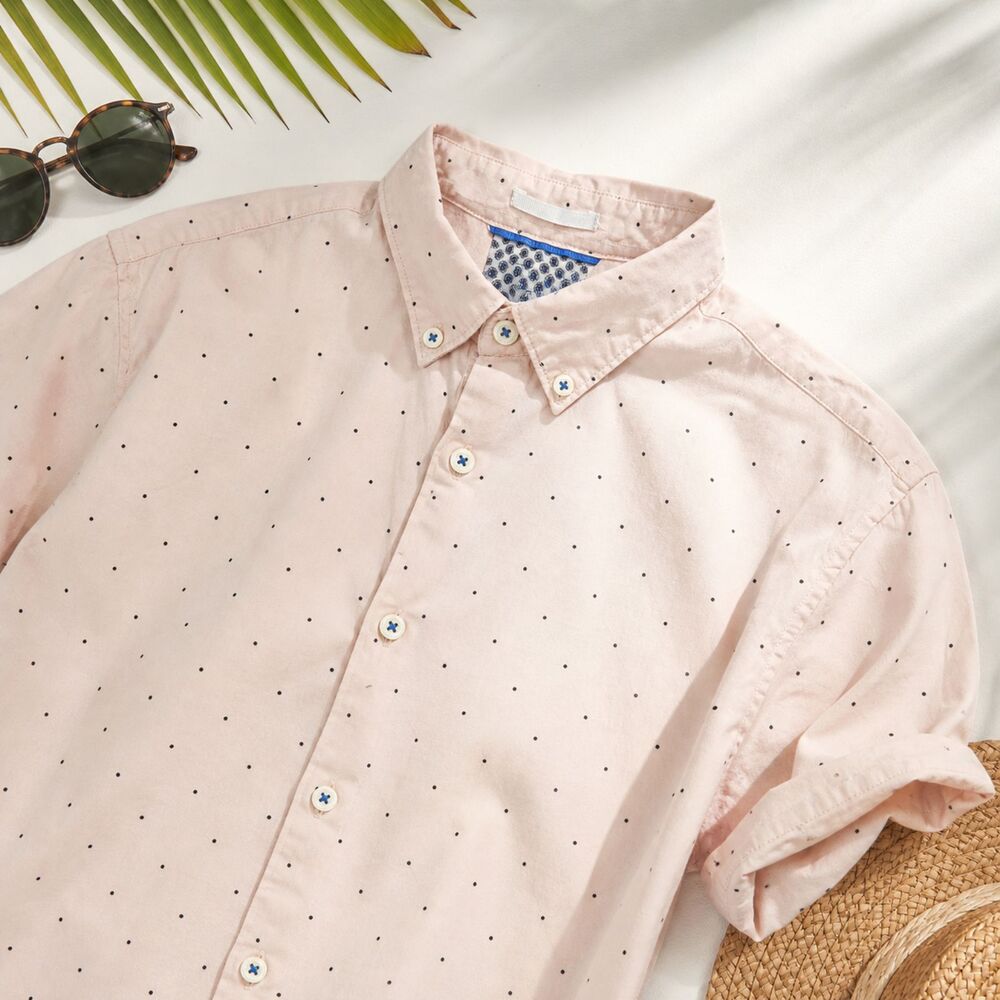Cactus Man Ricky Singh Pink Dot Shirt Men’s L Slim Short Sleeve Cotton